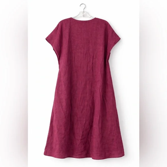 Eileen Fisher Organic Linen Wrap Dress Raspberry vine V-Neck Midi Size 2X - Picture 4 of 9